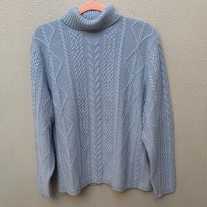 Vintage Cashmere Light Blue Cable Knit Turtleneck Sweater, women’s size 1X